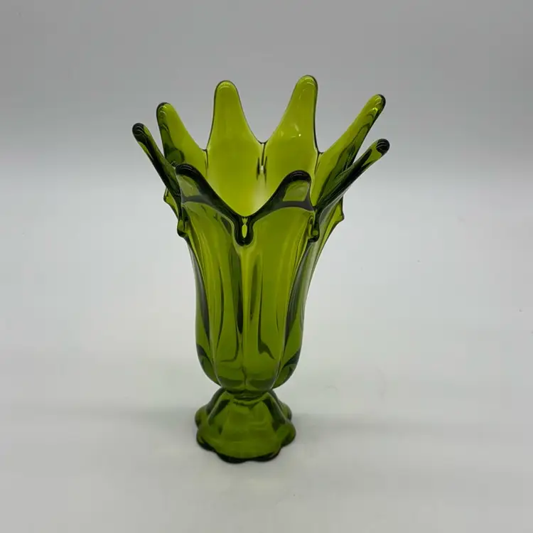 Vase Vintage Viking Green 8 Finger Swung 10.5”H