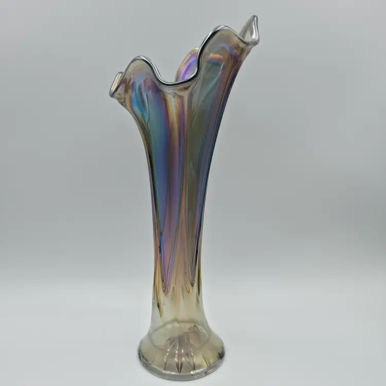 Antique Imperial Smoke Parlor Panels Carnival Glass Vase