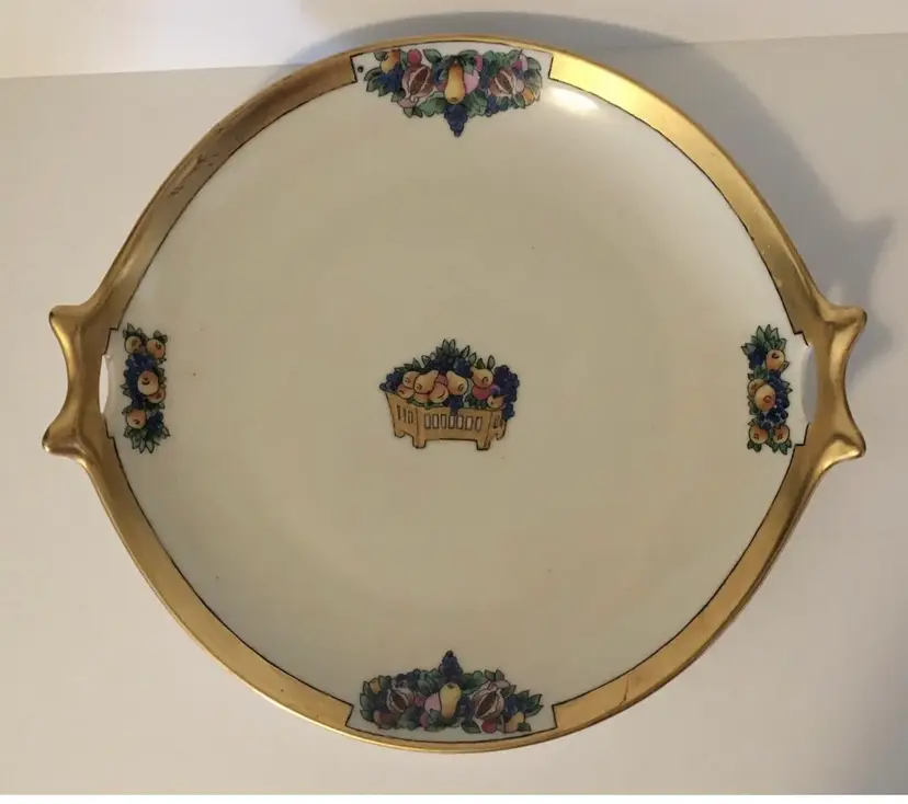 Vtg HUTSCHENREUTHER SELB BAVARIA OVAL SERVING DISH Peaches Gold Signed Art Deco