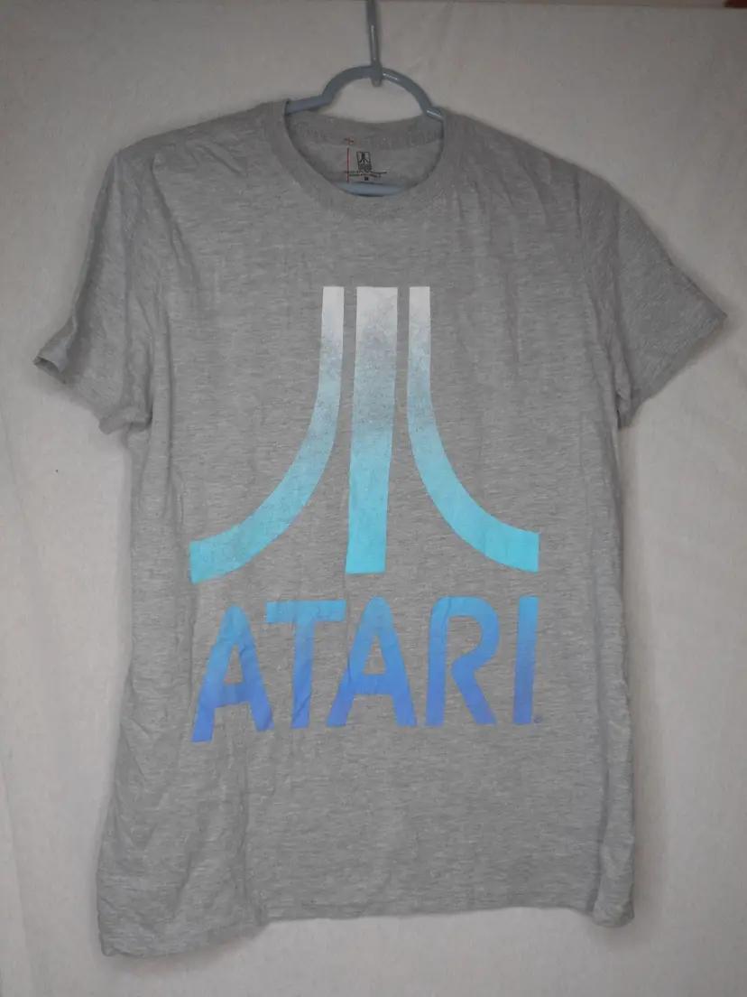 Blue Grey Atari Tee T-Shirt Short Sleeve cotton blend Unisex Sz M Retro Gaming