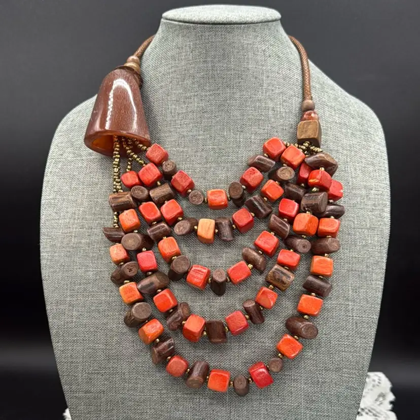 Boho Tribal Wooden And Horn Chunky Necklace