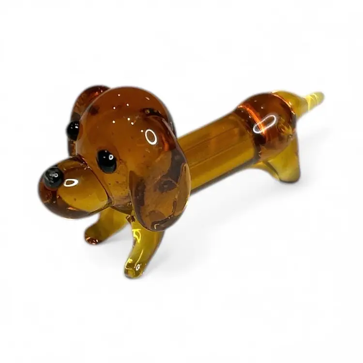 Mini Handblown Dachshund Art Glass Figurine With Christmas Stocking