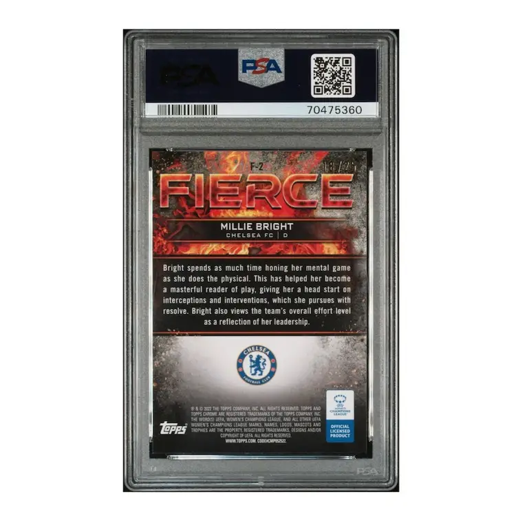 Millie Bright 2021/22 Topps Chrome UEFA Women Orange Fierce /25 PSA 8 Chelsea Soccer Card