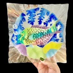 Folio Art Glass? Signed Fish Fused Glass Plate