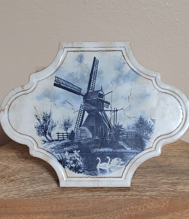 Ceramic Tile Windmill and Swans Made in Italy 6" x 8"