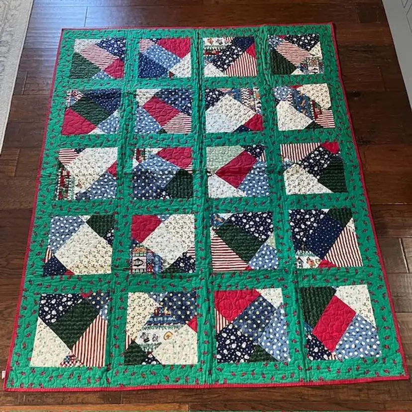 Christmas Scrappy Lap Quilt Holiday Gift 46" x 58" - Handmade by Me