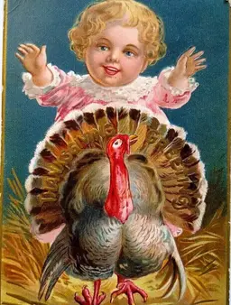 Thanksgiving Postcard Child Baby Behind Turkey Greetings Series 1 Embossed 1908