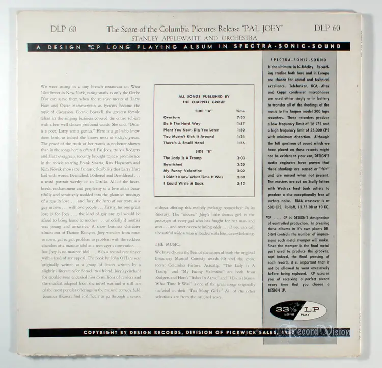 Stanley Applewaite - Pal Joey (1957) Vinyl LP • Soundtrack, Rodgers and Hart