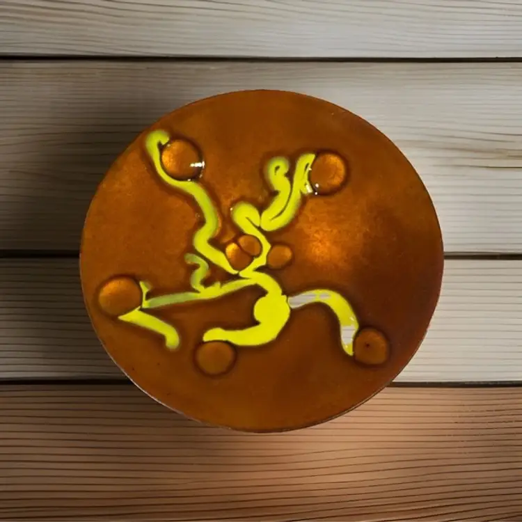 VTG Enamel on Copper Abstract Design Trinket Dish Plate MCM 4”