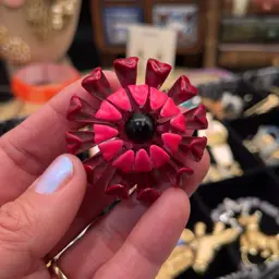 Red And Pink Enamel 3D Metal Flower READ 1.75”