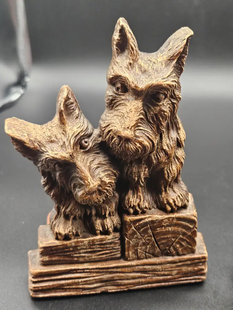Vintage Ornawood Brown Scottie Dog Bookends Made in USA 6" H Pair Set of 2 MCM