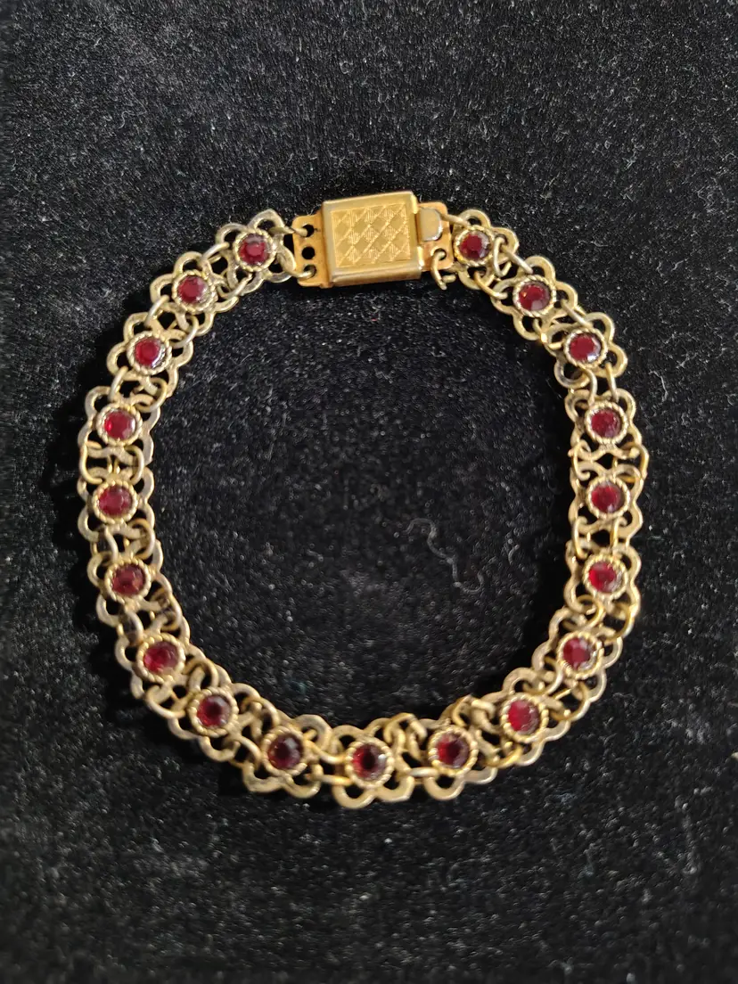 Victorian or Art Deco Garnet And Vermeil, (Gold Plated Sterling) Gorgeous Bracelet