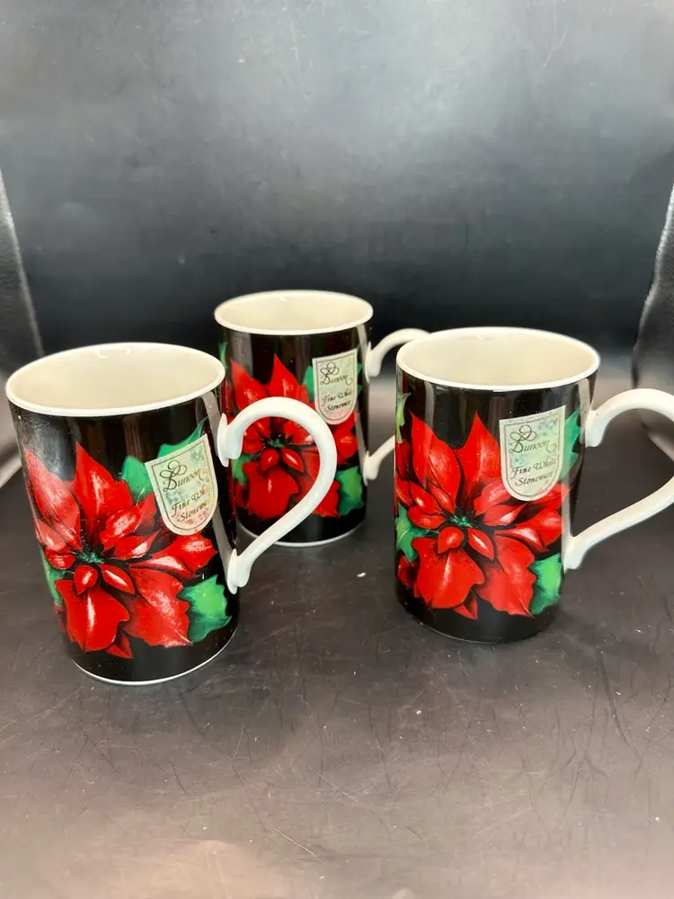Set Of 3 - Dunoon Poinsettia Flower Christmas Mug by Caroline Bessey - Scotland