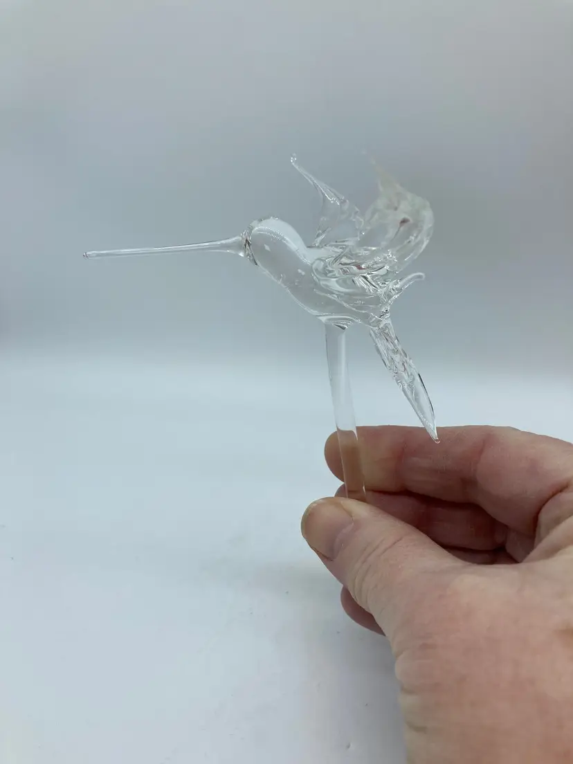 Clear Glass Lampwork Made Hummingbird on Stem