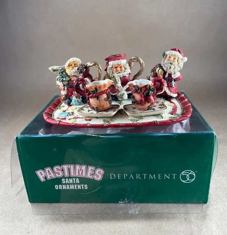 Department 56 Miniature 3 Santa Claus Christmas Holiday Tea Set Display Decoration with Original Box