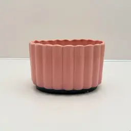 Mid Century Pink And Black Scalloped Ceramic Planter