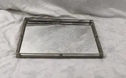 Vtg Square Brass Rail Mirror Vanity Dresser Tray MCM Hollywood Regency 13”x10” Bedroom bath decor Glass Display