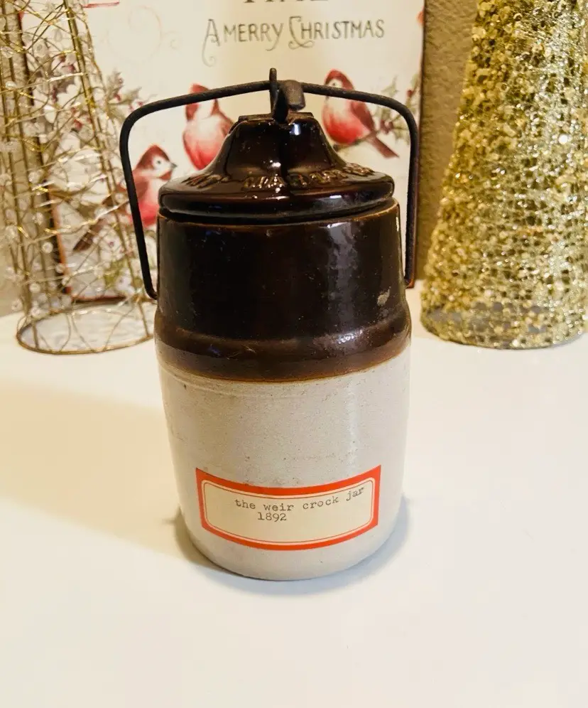 Antique The Weir Stoneware Crock 1892 Farmhouse Rustic Primitive Country Cottage