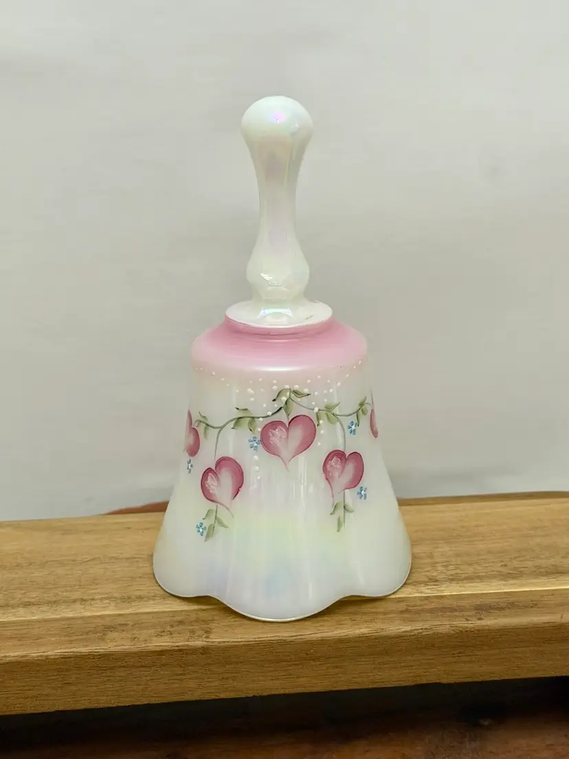 Fenton Hand Painted Hearts Iridescent Glass Bell