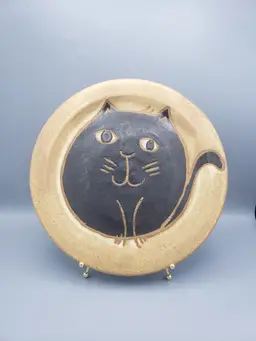 Studio Pottery Black Cat Decorative Plate Hand Thrown Halloween