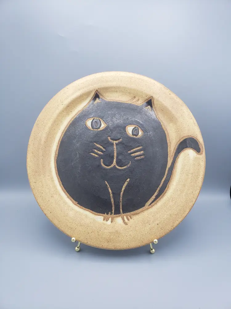 Studio Pottery Black Cat Decorative Plate Hand Thrown Halloween