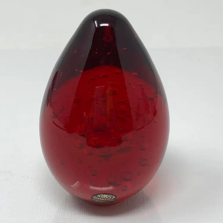 Konst Glass Ruby Red Egg Paperweight Urshult Sweden