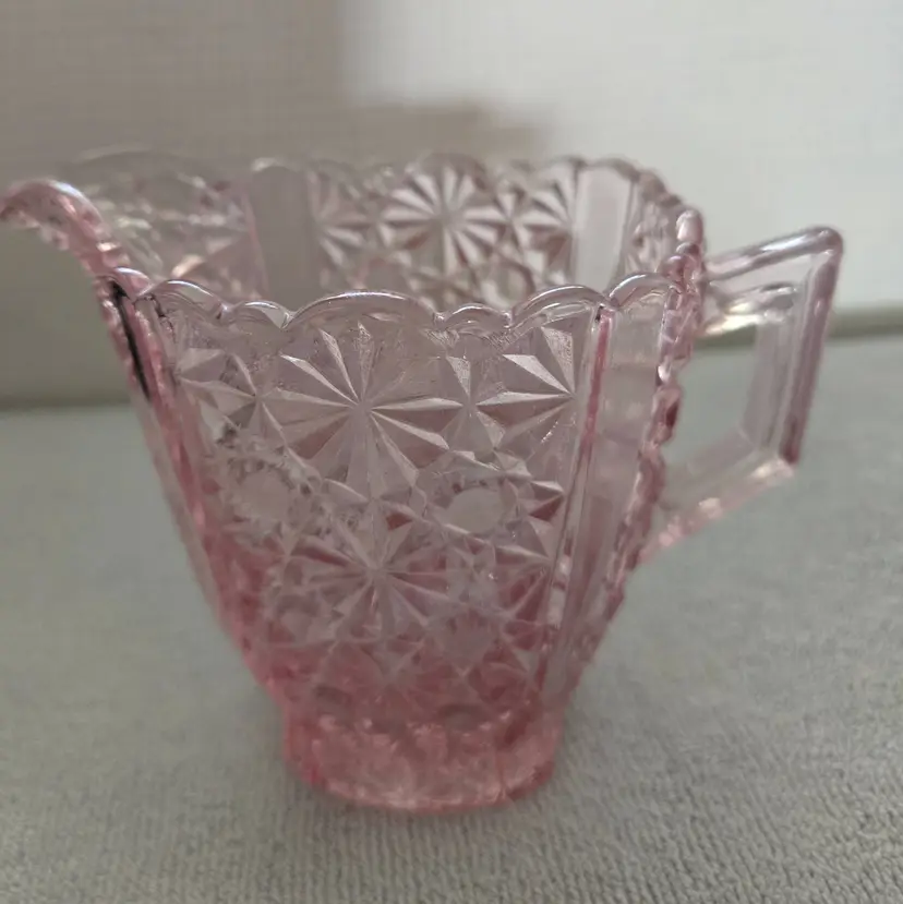 Vintage LG Wright Pink Drepression Creamer In Daisy And Button Pattern
