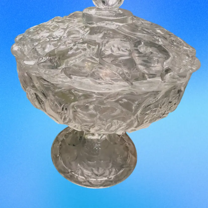 Fenton Clear Candy Dish Compote Water Lilly
