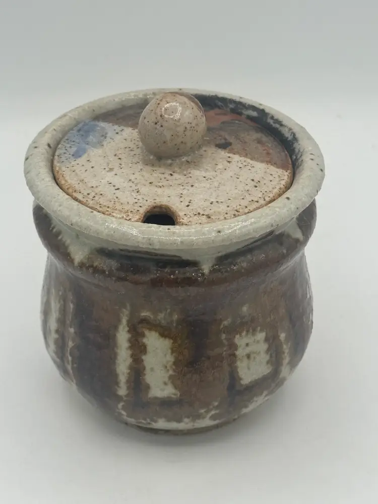 Studio Art Pottery Glazed Stoneware Honey Pot/ Jam Jar/ Sugar Bowl Signed Sue