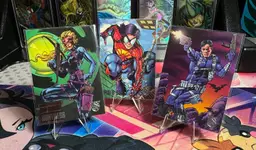 1996 DC Comics & Marvel Characters 3 Card Lot Featuring Huntress, Spider-boy, And Bruce Wayne