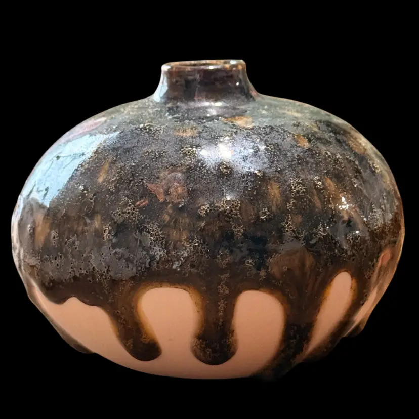 Studio Pottery Drip Glaze Weed Pot Vase 3.75”