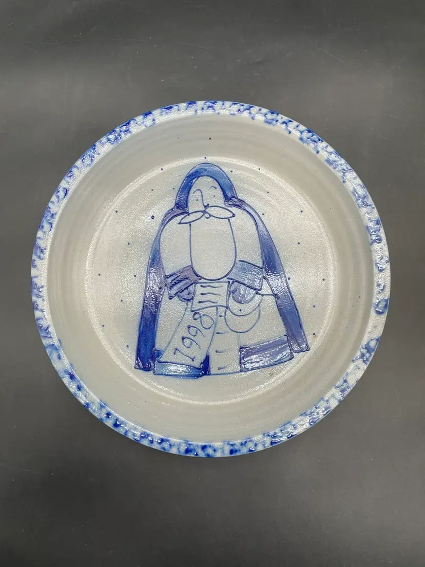 Vintage Eldreth Pottery Salt Glaze 11”Santa Claus Pie Plate 1998