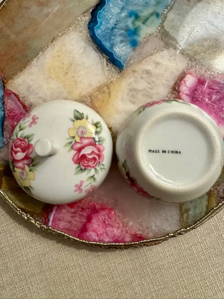 Vintage 2.75” tall floral trinket dish made in China
