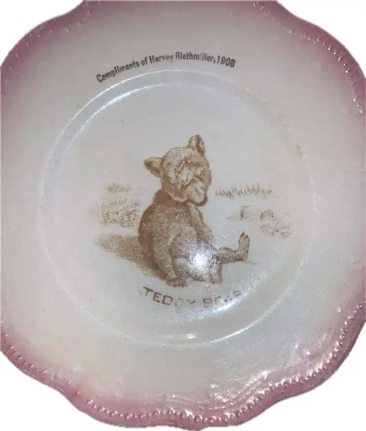 1908 Pink Trimming Teddy Bear Advertising Plate