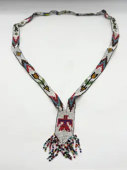 Vintage hand beaded seed bead tassel necklace