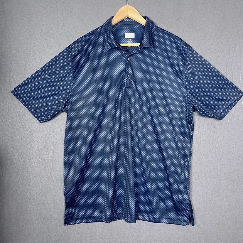 Greg Norman Polo Men's Large Navy Printed Play Dry ML75 Short Sleeve Golf Shirt M-1111