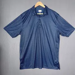 Greg Norman Polo Men's Large Navy Printed Play Dry ML75 Short Sleeve Golf Shirt M-1111