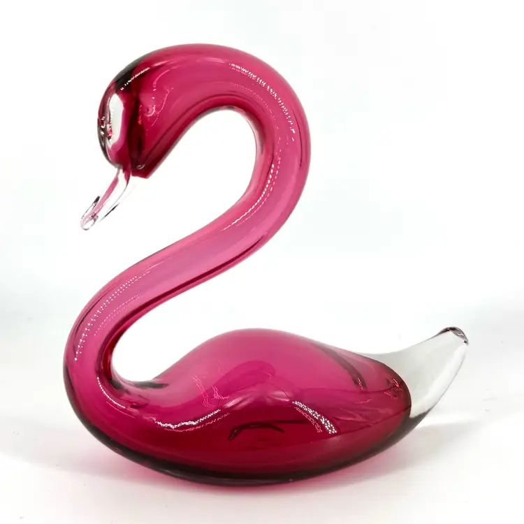 Rossi Pink Cranberry Art Glass Swan Figurine