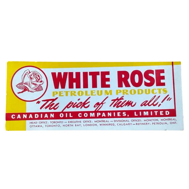 Rare White Rose Gasoline Petroleum Cardboard Sign Canadian Oil Companies 1950s