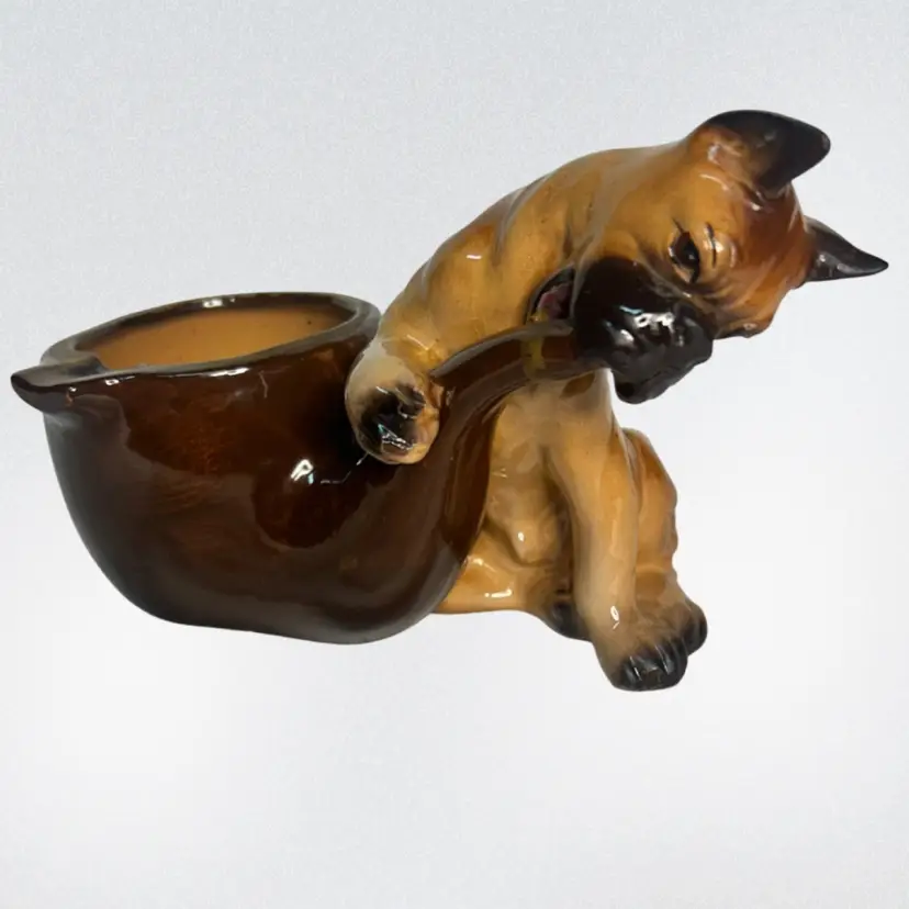RARE Vintage ceramic Boxer dog planter/ashtray or vase, likely produced in the 1940s or 1950s.