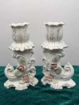 6” Pair Of Dresden German Porcelain Candlestick Holders