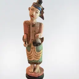 Vintage Hand Carved And Painted Wooden Figurine From Thailand Or Burma