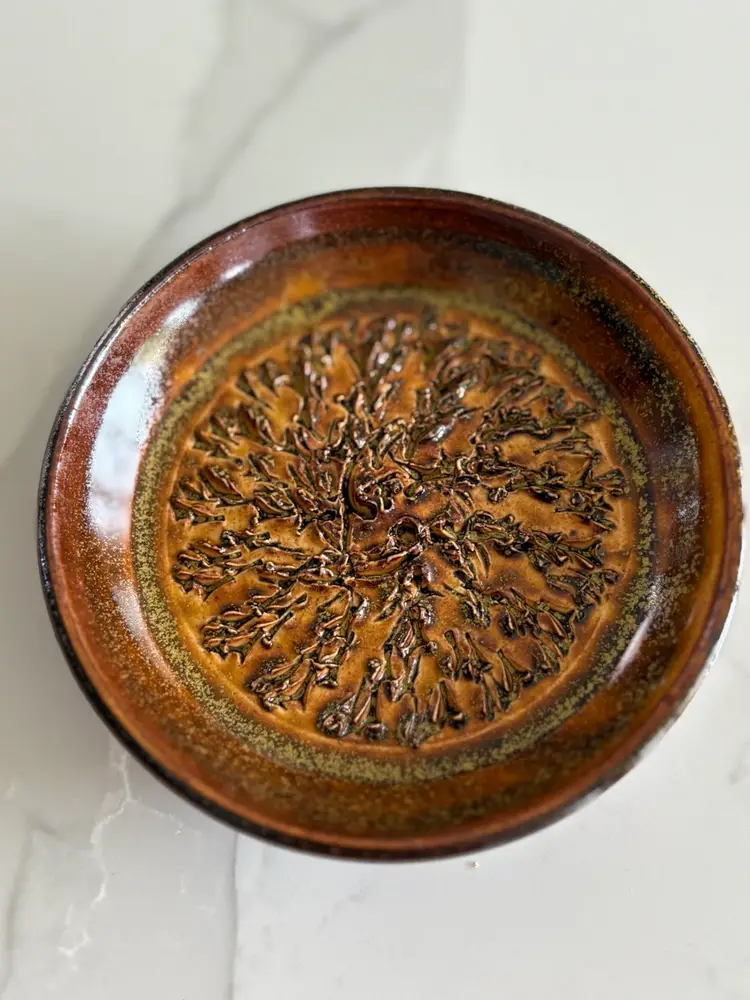 Vintage Pottery Garlic Grater Brown Signed