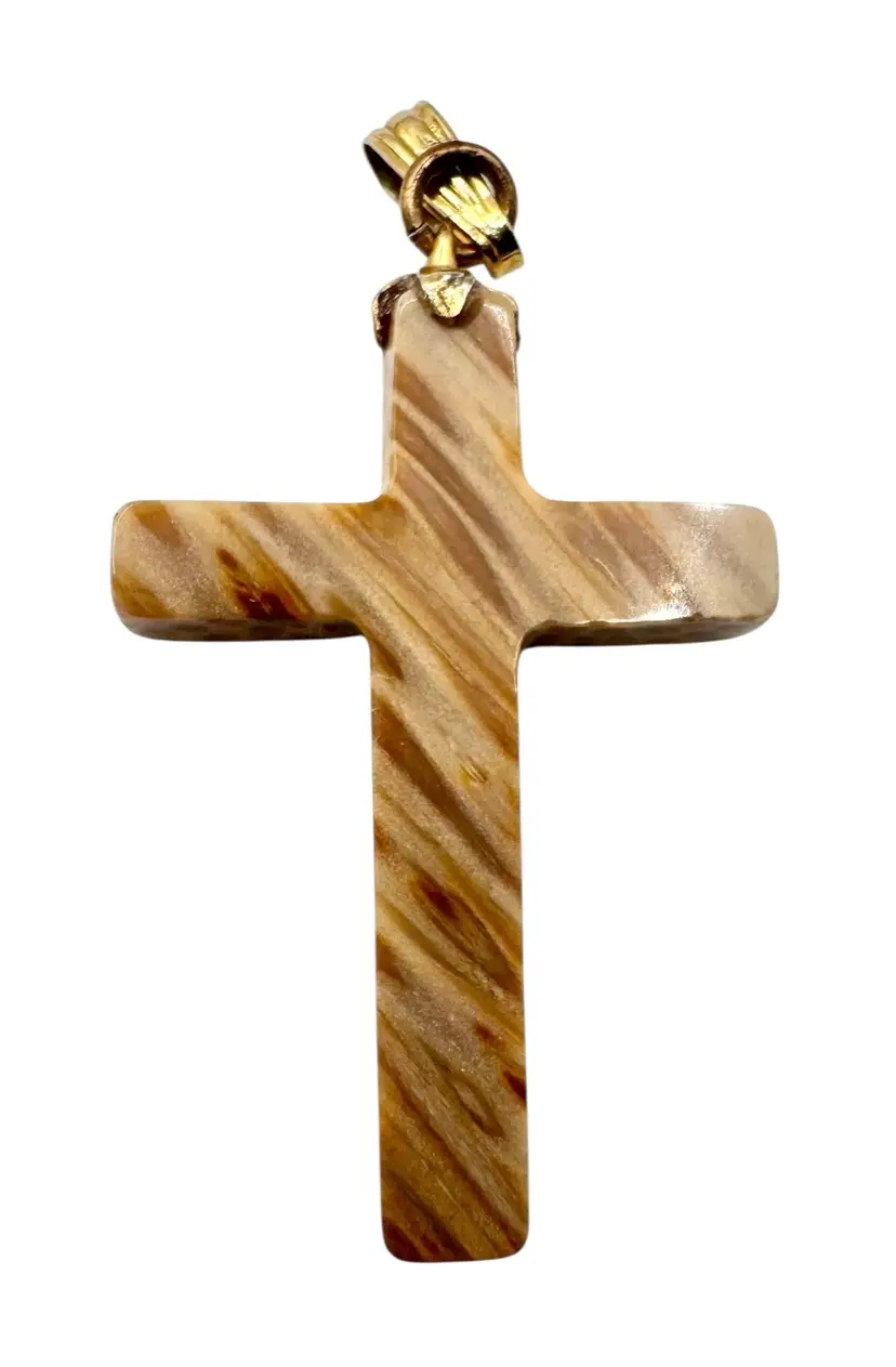 Carved Petrified Palm Wood Cross Crucifix Pendant Religious Christianity 1.5”