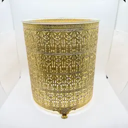 Vtg Hollywood Regency Gold Tone Filigree Trash Basket Can W/ Acrylic Liner MCM