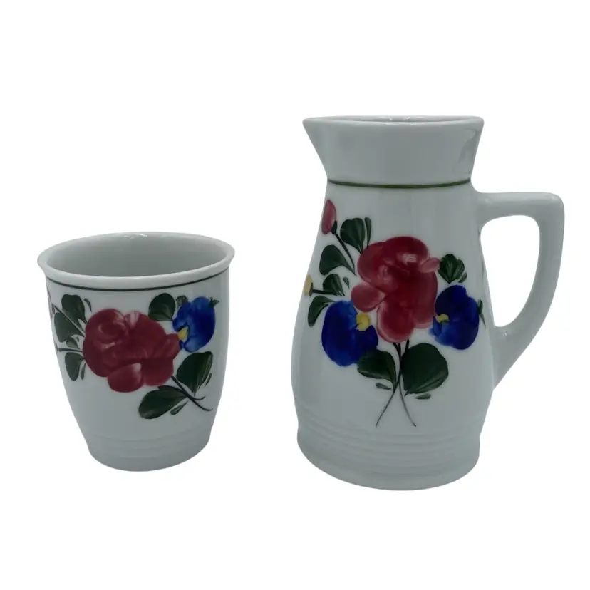 Lilien Porzellan (Austria) Mini-Pitcher Cup Bedside, Hand-painted, Alpenflora