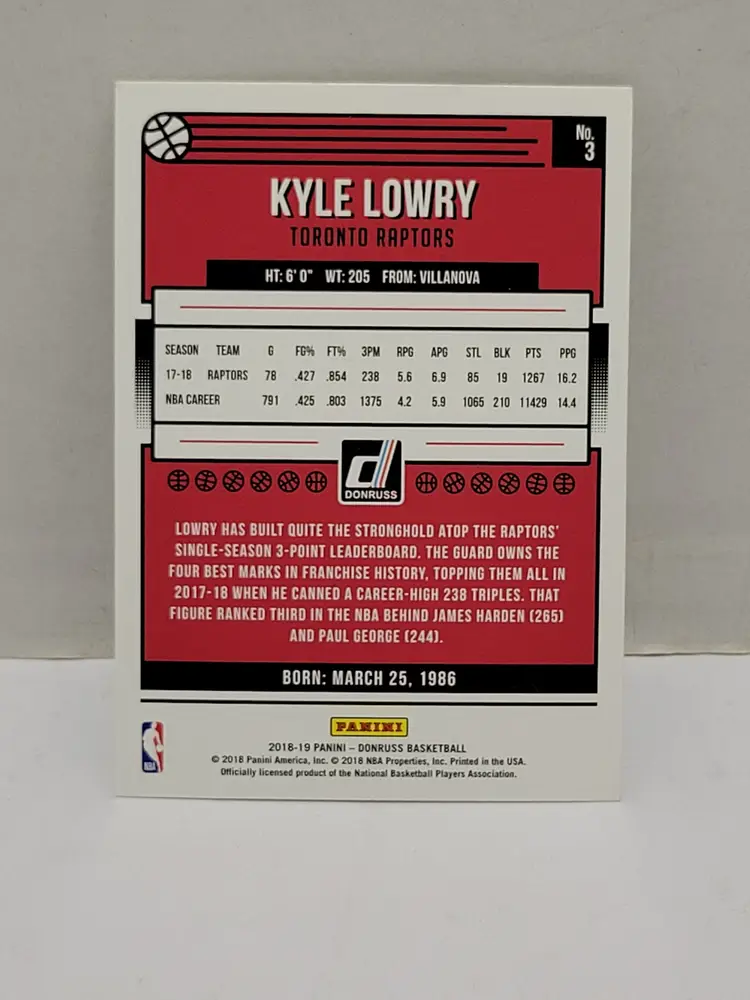 2018-19 Panini Donruss Kyle Lowry #3 Toronto Raptors