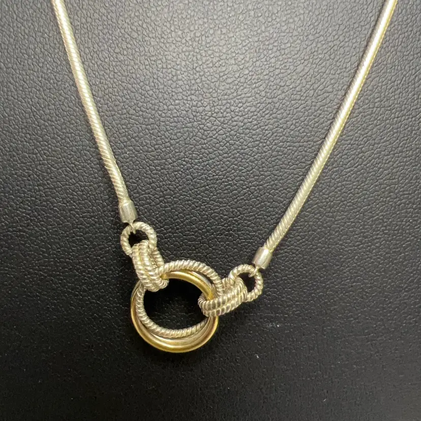 18” Talbots 925 Marked Sterling Chain With  3” Extender And Tricolor Multi-hoop Pendant