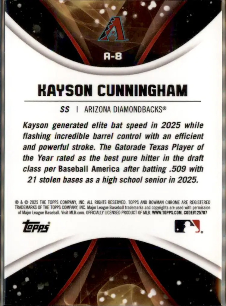 2025 Bowman Draft #A-8 Kayson Cunningham Axis - (138) - Arizona Diamondbacks
