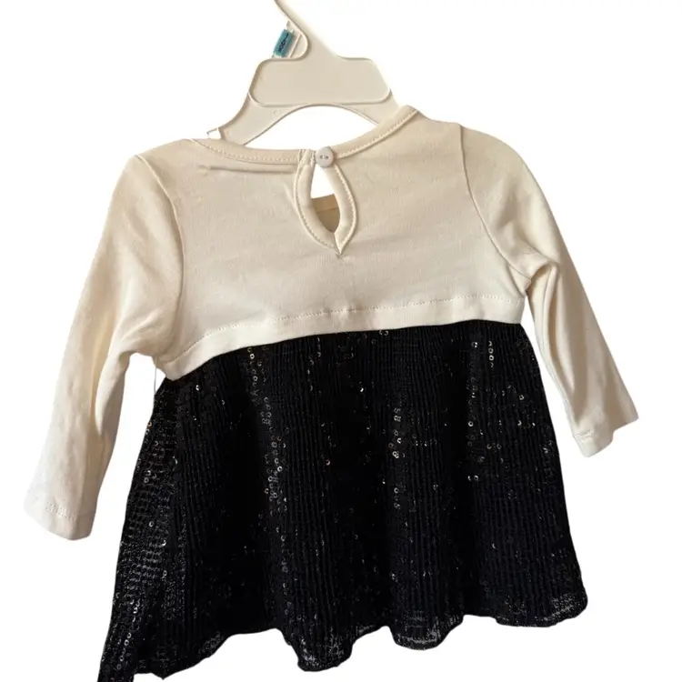 Rare Editions Two Piece  Girls Outfit  Sz 3-6 Months Cream & Black Top with Sequins & Bow Black Stretch Pants New with Tags Contemporary Holiday/ Picture Outfit